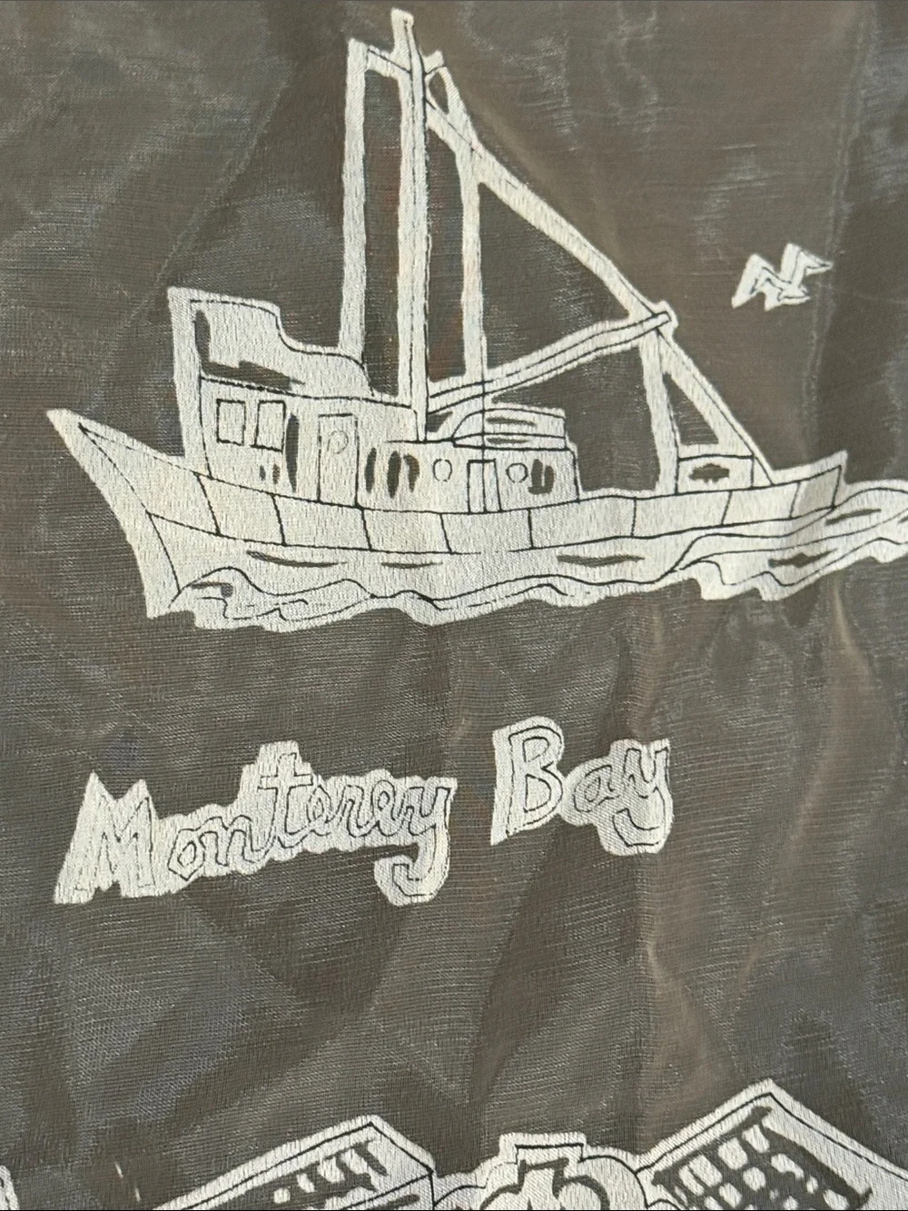 Carousel of Canary Row Carmel Monterey Illustrated Scenic Scarf 🧣in Cream
